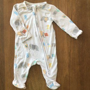 Angel Dear 2-way white zipper footie with elephants and numbers